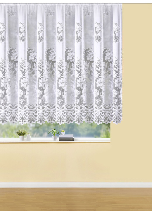 Klassisch - Blumenfenster-Store mit Automatikfaltenband, in Größe 140 (H125xB250 cm) bis 179 (H160xB500 cm), in Farbe WEISS
