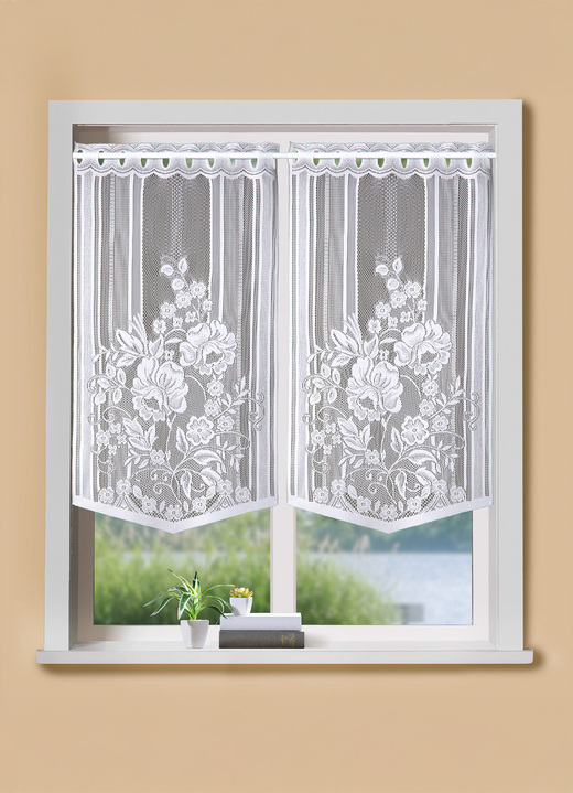 Klassisch - Fenster- und Türbehang mit Stangendurchzug, in Größe 309 (Fensterbehang, H 80xB40 cm) bis 349 (Türbehang, H180xB90 cm), in Farbe WEISS Ansicht 1