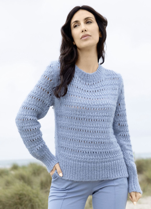 Pullover - Pullover mit Alpaka, in Größe L(44/46) bis XL(48/50), in Farbe JEANSBLAU MELIERT Ansicht 1