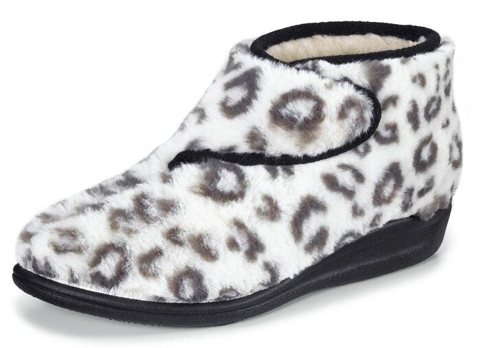 Klett-Stiefelette aus kuscheligem Pl&uuml;sch WEISS-SCHWARZ