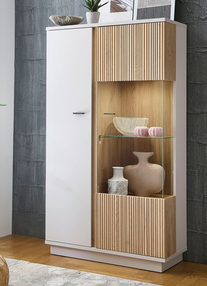 Tolle Vitrine mit LED-Beleuchtung KASCHMIR-EICHE CREMONA