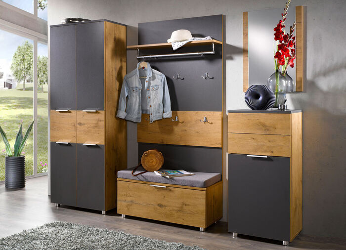 Schuhschrank mit Griffen in Chrom-Optik EICHE