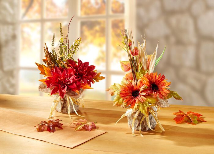 Gesteck in Jutesack ORANGE