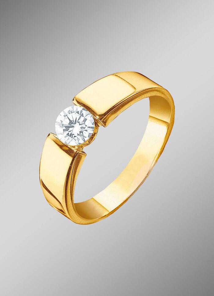 Exquisiter Damenring in Gelbgold mit Brillant 