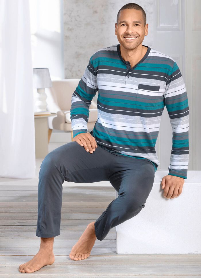 Schlafanzug mit Knopfleiste und offenen Abschl&uuml;ssen 