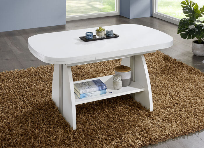 H&ouml;henverstell- und ausziehbarer Couchtisch  WEISS