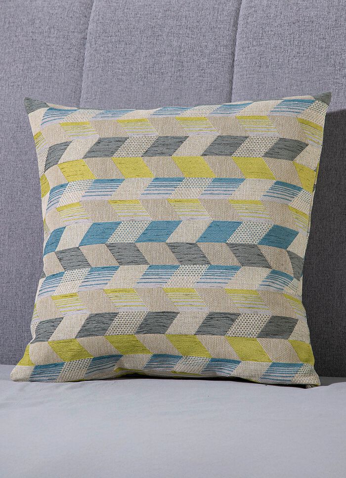Kissenbezug mit dreidimensionalem Würfel-Dessin BLAU-GRÜN