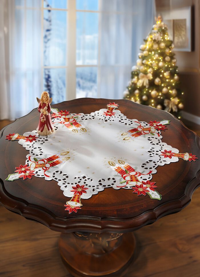 Tischdecke Stern mit filigraner Stickerei 