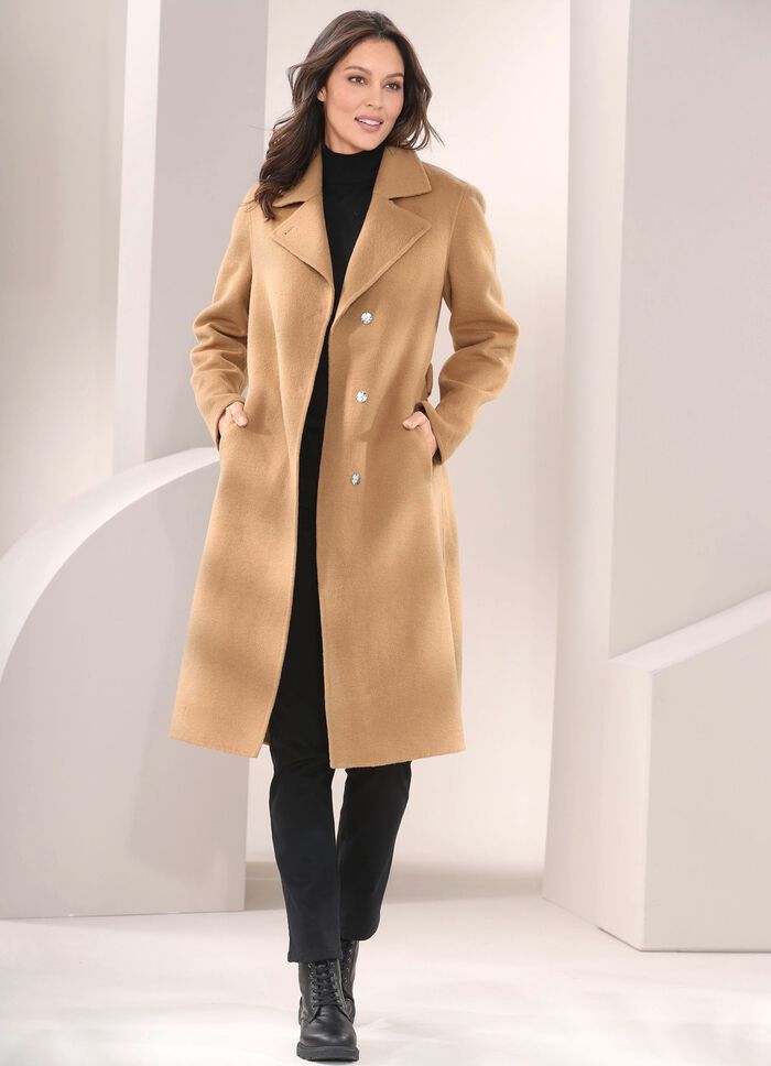 Mantel mit G&uuml;rtel und verdeckter Druckerleiste 