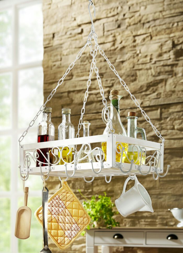 Topfhänger aus Holz und Eisen ANTIKWEISS