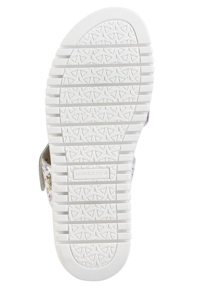 Waldl&auml;ufer Sandale aus gl&auml;nzend bedrucktem Nubukleder ECRU-BUNT