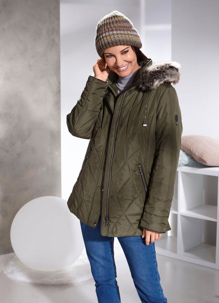 Jacke mit abnehmbarer Kunstpelz-Besatz LODENGR&Uuml;N