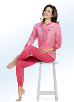 Schlafanzug aus Frottierstretch, Langarm mit Knopfleiste und Bündchen KORALLE-BUNT