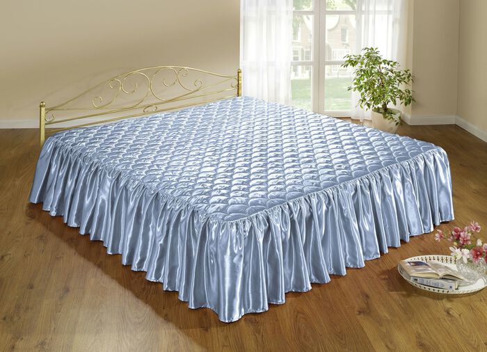 Edel glänzende Tagesdecke und Kissenbezüge mit Steppung in Muscheloptik BLAU