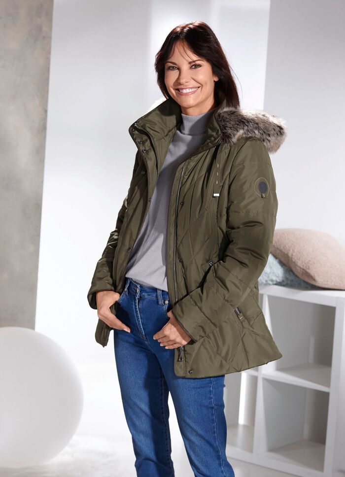Jacke mit abnehmbarer Kunstpelz-Besatz LODENGR&Uuml;N