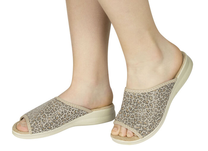 Stretch Sommerschuhe wahlweise als Pantolette oder Sandalette BEIGE-LEO