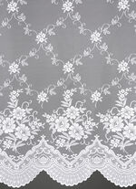 Seitenschal-Garnitur und Raffhalter mit Bl&uuml;ten-Dessinierung 