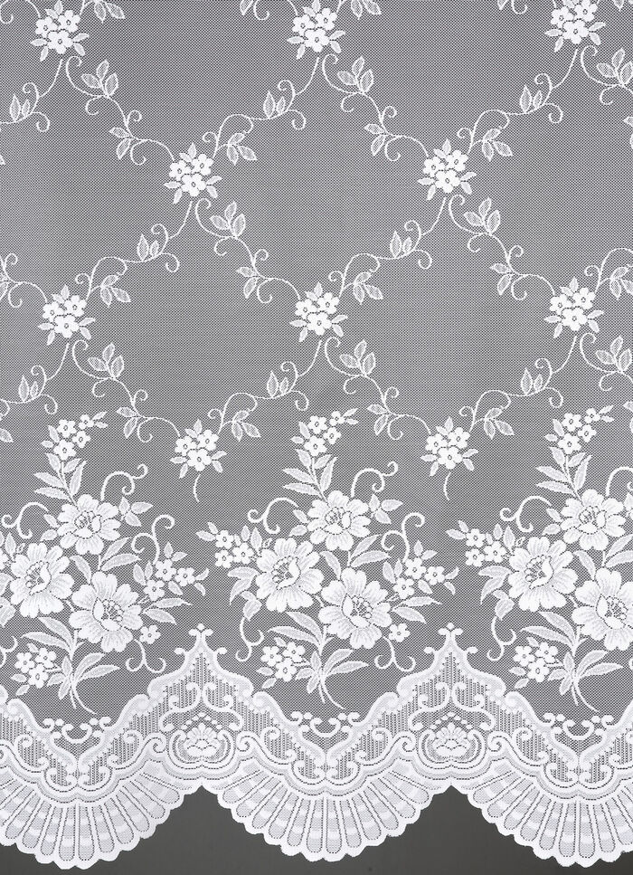 Seitenschal-Garnitur und Raffhalter mit Bl&uuml;ten-Dessinierung 