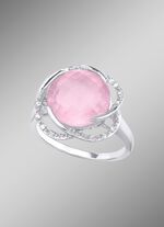 Damenring mit Rosenquarz und Wei&szlig;topas 
