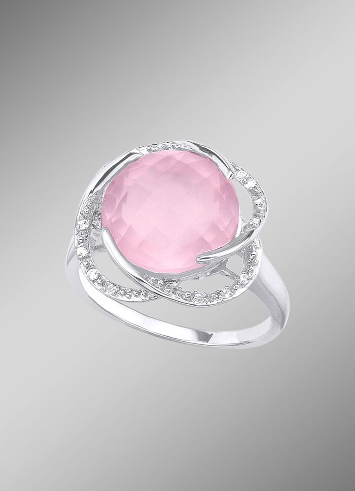 Damenring mit Rosenquarz und Wei&szlig;topas 