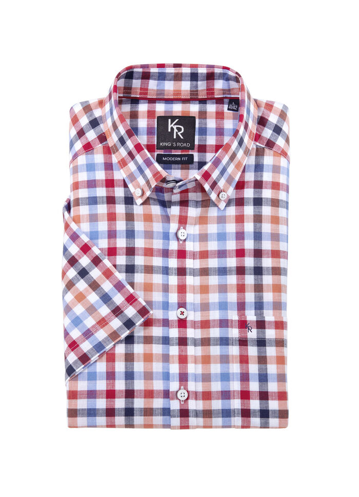 "King's Road"-Hemd mit Button-Down-Kragen in 4 Farben ROT-BLAU KARIERT