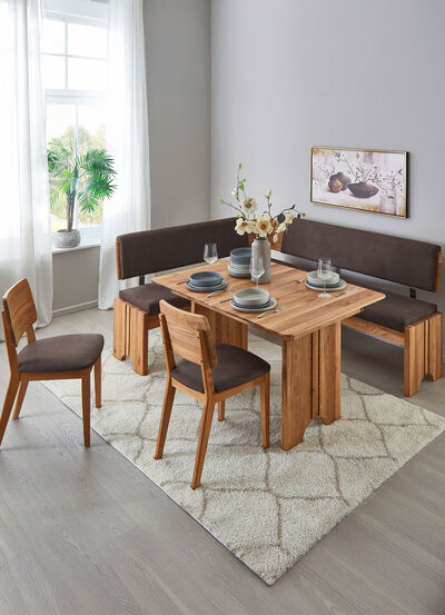 Eckbankgruppe mit Gestell aus massiver, ge&ouml;lter Eiche 