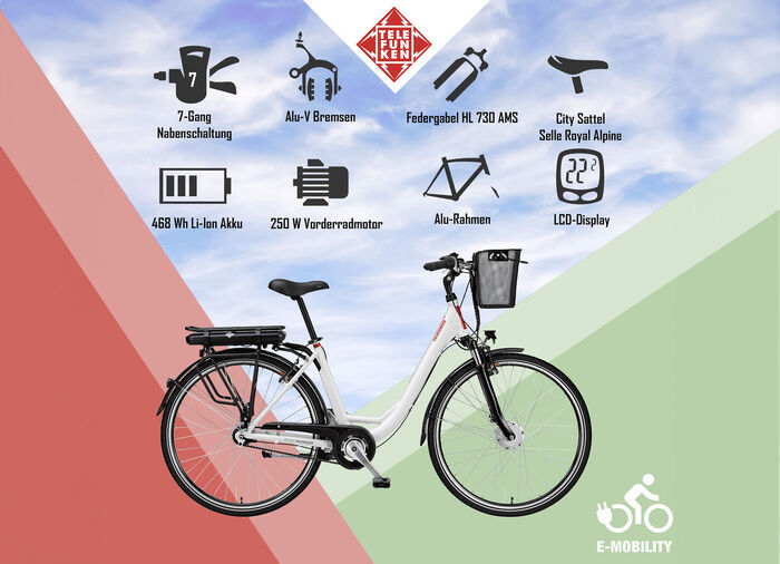 City-E-Bike mit Komfort-Ausstattung von Telefunken WEISS