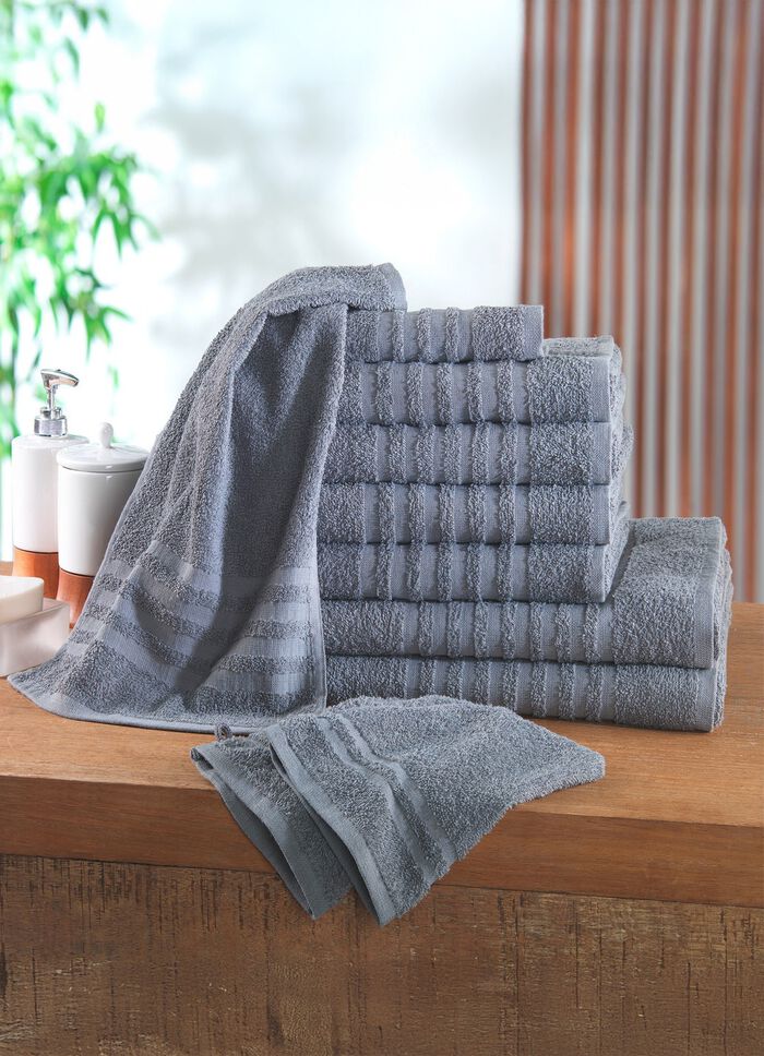 Frottier-Set, 10-teilig, mit Bordüre und Kordelaufhänger ANTHRAZIT