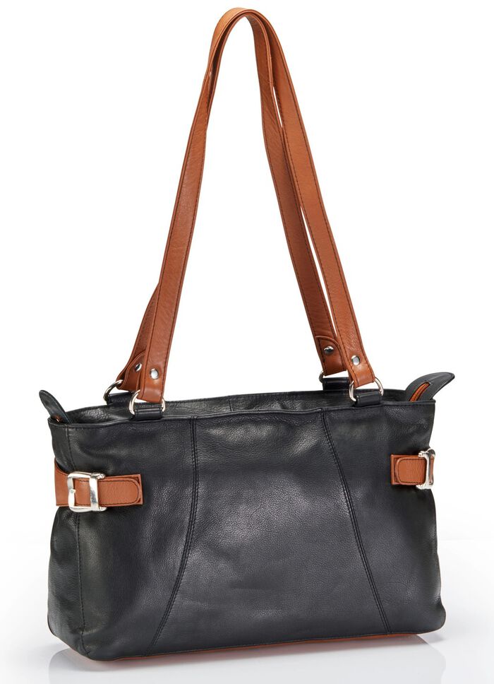 Laurina, Tasche, Damen, aus Leder SCHWARZ-COGNAC