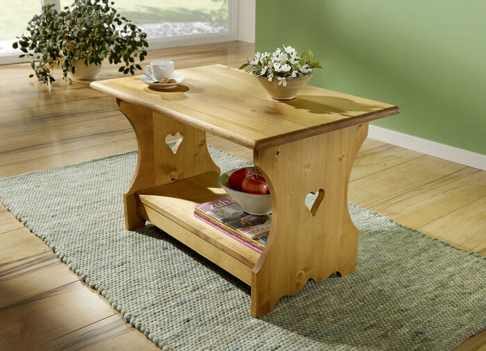 Couchtisch aus massivem, gewachstem Tannenholz 