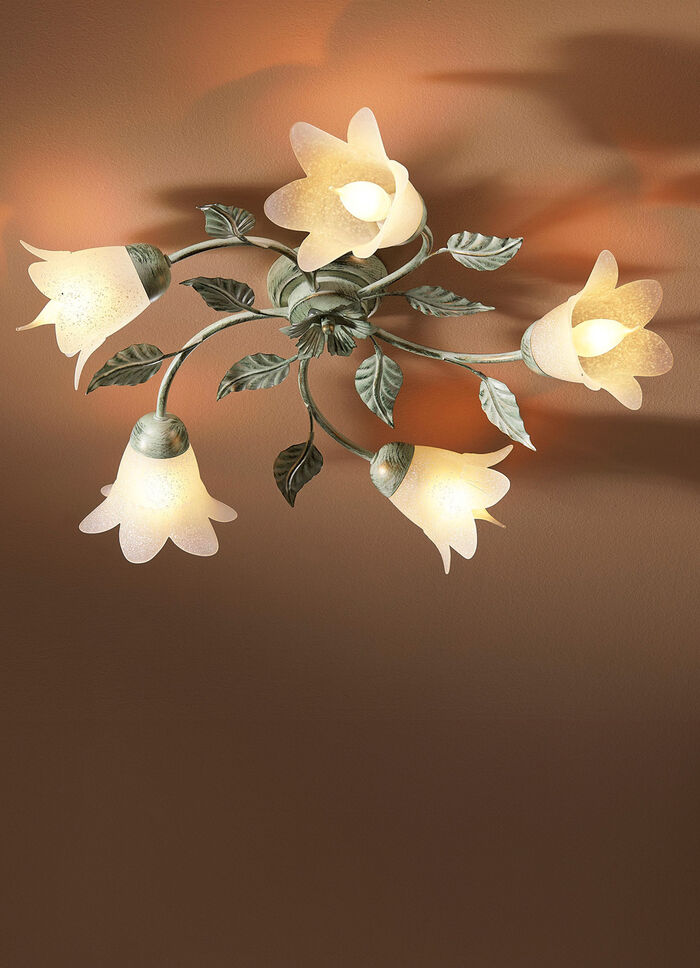 Deckenleuchte, 5-flammig, mit Gestell aus Eisen 