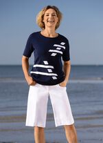 Pulli mit Intarsien-Vorderteil MARINE-WEISS