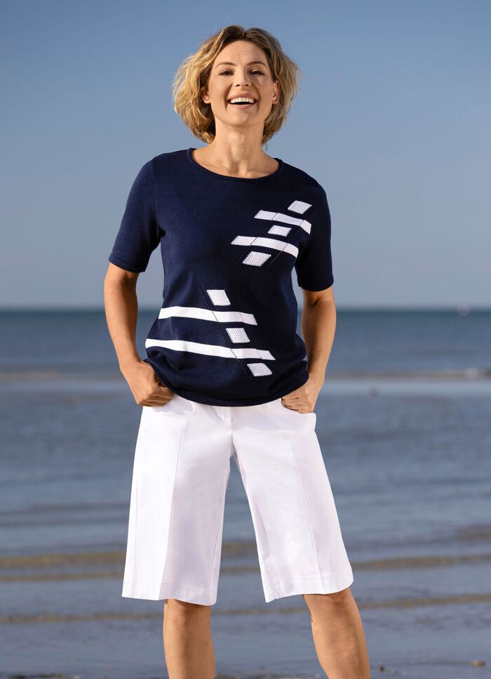 Pulli mit Intarsien-Vorderteil MARINE-WEISS