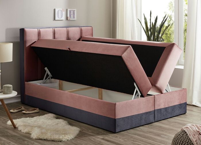 Boxspringbett mit Topper und 2 Bettkästen ROSA-ANTHRAZIT