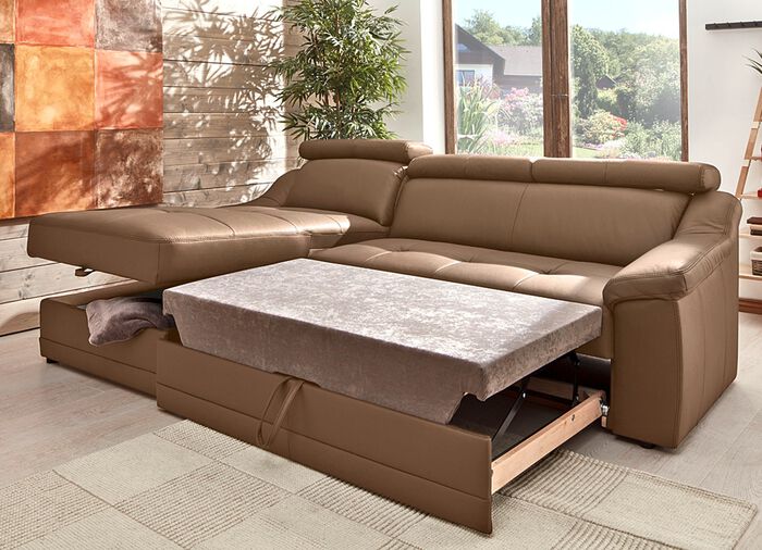 Frei im Raum aufstellbare Polsterecke mit Kopfteilverstellung BRAUN