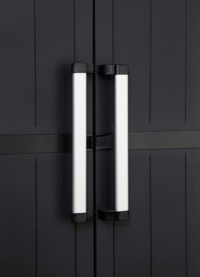 Ger&auml;teschrank Garage mit Holzlamellen-Effekt 