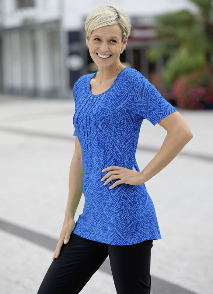 Shirt mit Biesen im Vorderteil in 2 Farben BLAU-HELLBLAU