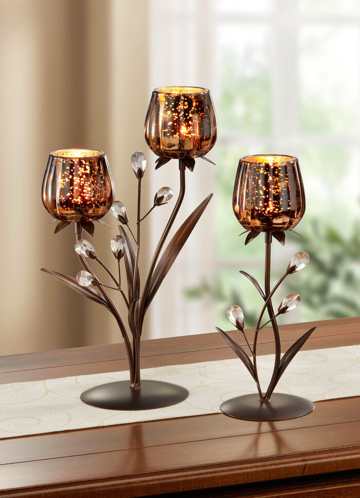 Metall-Teelichthalter mit Glaseinsatz 