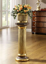 Handgefertigte und handbemalte S&auml;ule mit &Uuml;bertopf BRAUN-GOLD