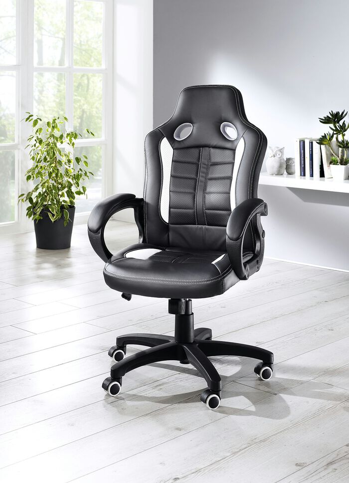 Chefsessel mit Loch-Applikation in Race-Optik SCHWARZ-WEISS