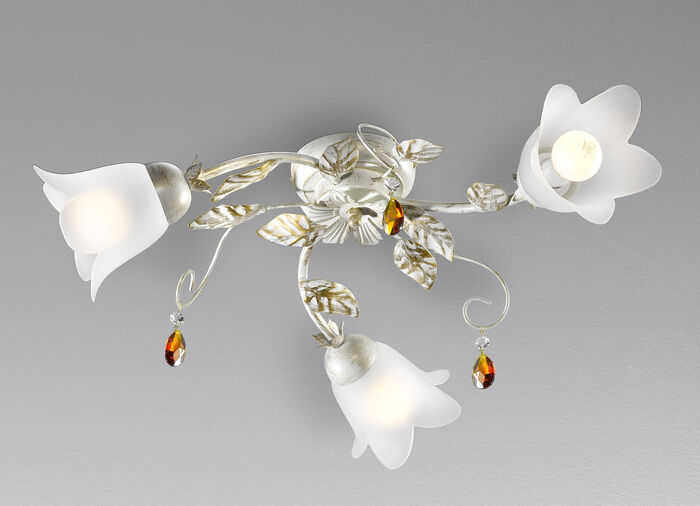 Deckenleuchte mit Gestell aus Eisen und Glaslampenschirmen CREME-GOLD