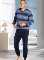 Frottier-Schlafanzug mit V-Ausschnitt und B&uuml;ndchenabschl&uuml;ssen 