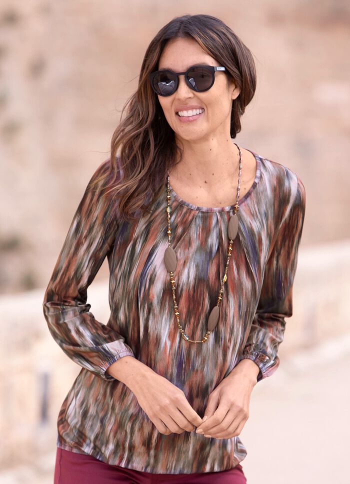 Shirt mit rundem Halsausschnitt  TERRAKOTTA-LILA-GRAU