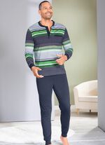 Schlafanzug mit Knopfleiste, aufgesetzter Brusttasche und B&uuml;ndchen 