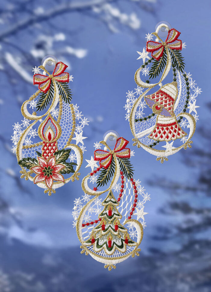 Fensterbild, 3er-Set, Glocke, Baum, Kerze 