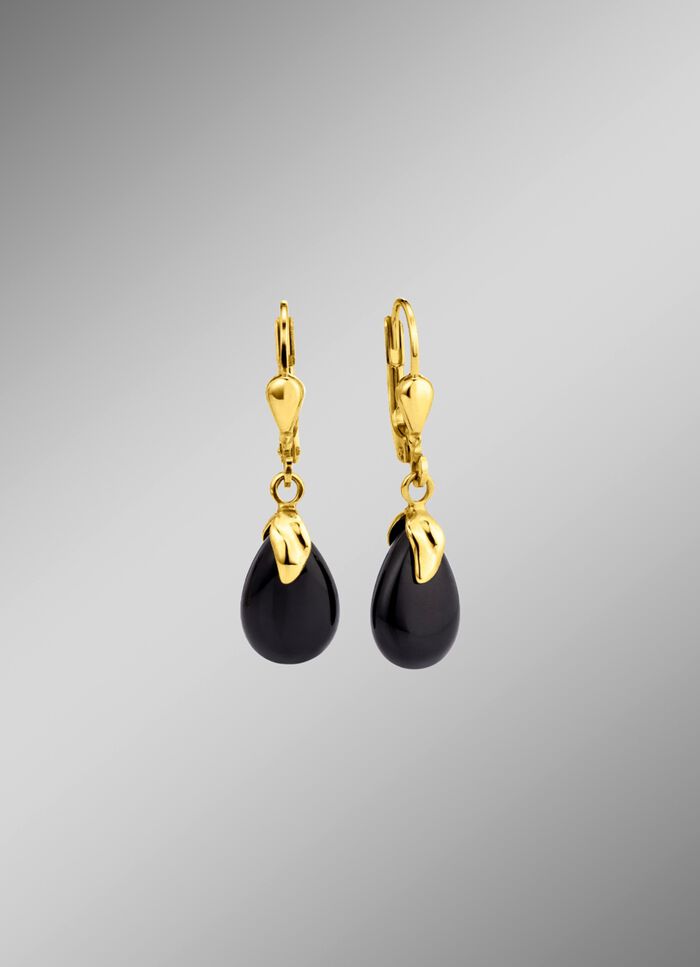 Ohringe aus Gold 375/- fein mit Onyx, beh. 