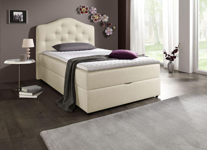 Boxspringbett mit Bettkasten und Topper BEIGE