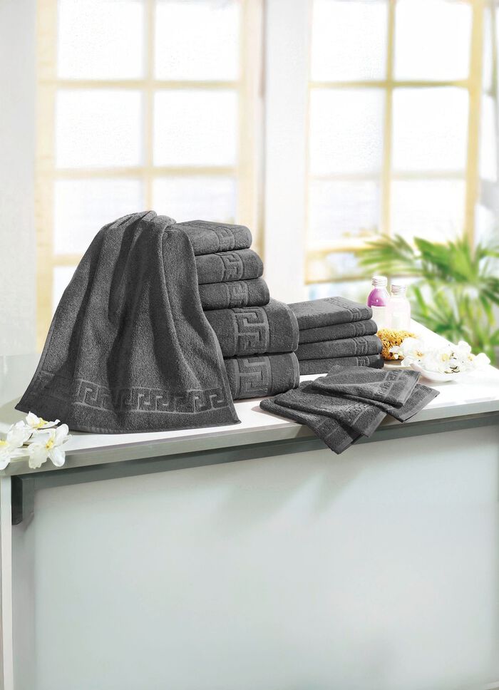 Frottierserie mit M&auml;ander-Jacquard-Struktur 