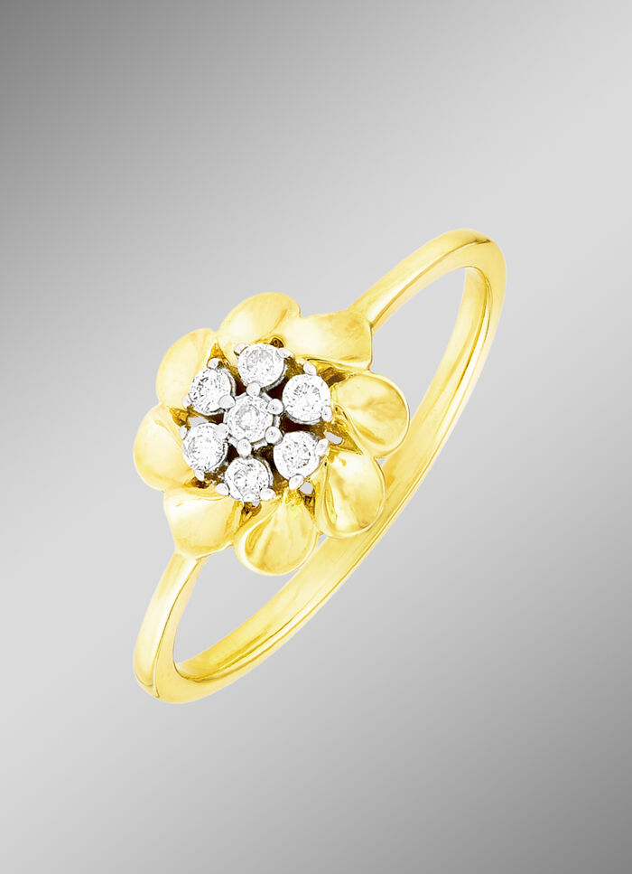 Schicker Damenring in Blütenform mit 7 Brillanten 