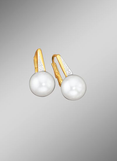 Ohrringe mit Brillanten und S&uuml;&szlig;wasser-Zuchtperlen 
